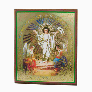 Ikonenbild Auferstehung bedruckt auf Holzplatte 10 x 12 cm