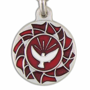 Schlüsselanhänger rund Motiv Taube - Heiliger Geist weiß/rot 8,5 cm