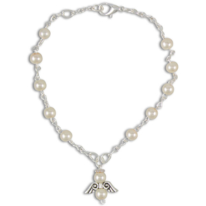 Armband weiß mit Schutzengel / Federring Perle Kunststoff rund ca. 20,50 cm