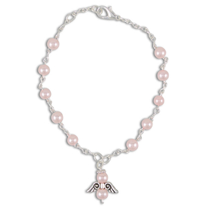 Armband rosa mit Schutzengel / Federring Perle Kunststoff rund ca. 20,5 cm