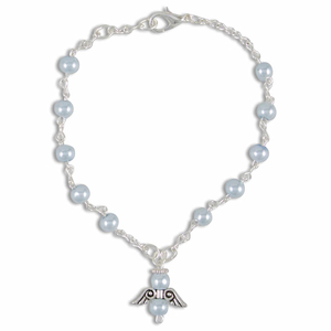 Armband blau mit Schutzengel / Federring Perle Kunststoff rund 20,50 cm