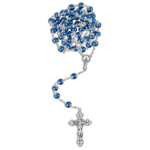 Kunststoff Rosenkranz Perle 8 mm blau mit Rosetten Metallkreuz / Kruzifix 58 cm
