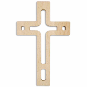 Wandkreuz Kreuz durchbrochen Buche hell lackiert modern 18 x 11,5 x 1,4 cm