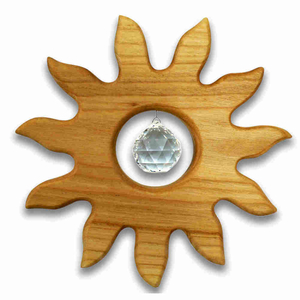 Sonne modern Holz 12 cm Kristall Kugel 2 cm Fensterschmuck