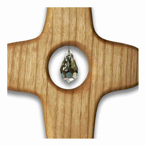 Kreuz Holz 12 x 8 cm Kristall Tropfen 1,2 x 2 cm - Unikat
