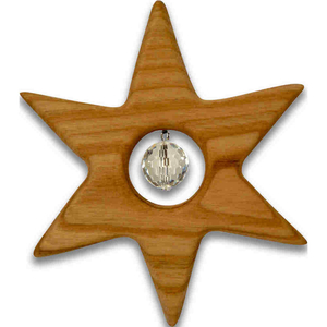 Stern Holz 9,50 cm Kristall 1,4 cm - Fensterschmuck Unikat