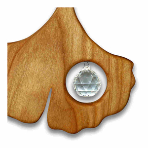 Ginkgoblatt Holz 10 x 14 cm Kristall Kugel 2 cm - Unikat