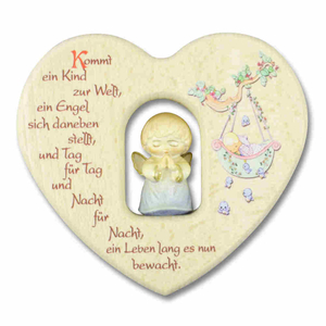 Set zur Geburt - Taufe Set Herz mit Engel Holz blau & Baby - Schutzengel Ton