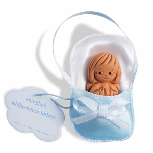 Set zur Geburt - Taufe Set Herz mit Engel Holz blau & Baby - Schutzengel Ton