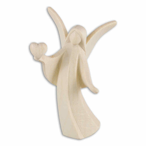 Holzfigur - Aram Engel mit Herz geschnitzt natur stehend 8 cm Schutzengel