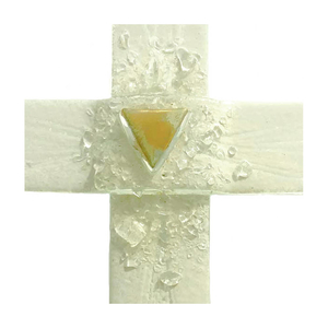 Glaskreuz weiß Sonnenstrahlen Fusingglas Blattgold 12 x 8,5 cm Wandkreuz Unikat