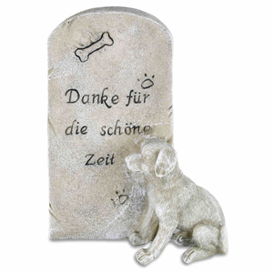 Hunde Trauerstein / Erinnerungsstein - Danke für die schöne Zeit - Polyresin 15 x 7 x 19 cm