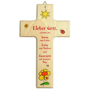 Kinderkreuz Motiv Sonne Sonnenblume Marienkäfer - Sonne zum Leben Buche 20 x12 cm Taufe Geburt