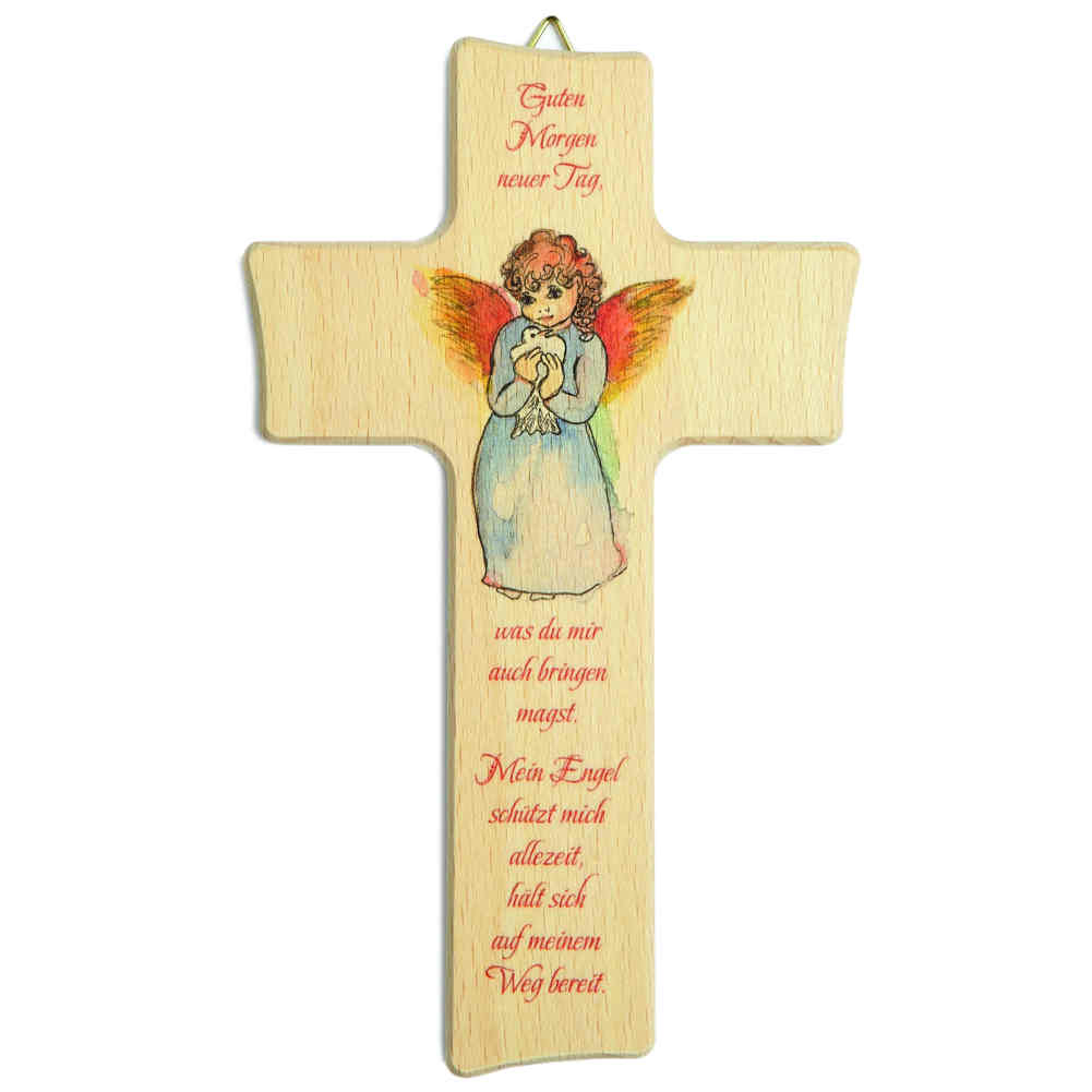 Kinderkreuz Motiv Schutzengel Mit Taube Guten Morgen Neuer Tag Buche 20 X12 Cm Taufe Geburt