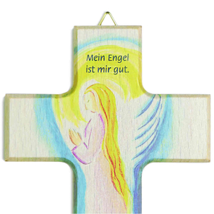 Kinderkreuz Motiv Schutzengel Mein Engel ist mir gut Buche bunt 20 x12 cm Taufe Geburt