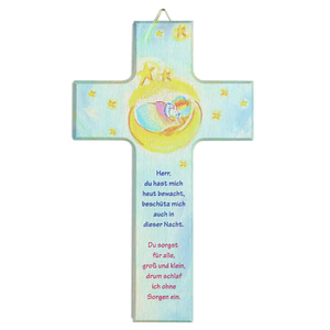 Kinderkreuz Motiv schlafendes Kind Sternenhimmel Buche bunt 20 x12 cm Taufe Geburt