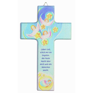 Kinderkreuz Motiv Sternenengel Abendgebet  Buche bunt bedruckt 20 x12 cm Taufe Geburt