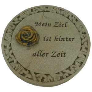 Gedenkplatte rund creme Motiv Rose aufgesetzt mit Text 19,5 cm 3 fach sortiert