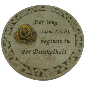 Gedenkplatte rund creme Motiv Rose aufgesetzt mit Text 19,5 cm 3 fach sortiert