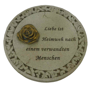 Gedenkplatte rund creme Motiv Rose aufgesetzt mit Text 19,5 cm 3 fach sortiert