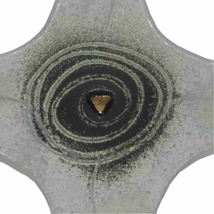 Glaskreuz weiß schwarz Spirale des Lebens Fusingglas Blattgold 23 x 19 cm Unikat