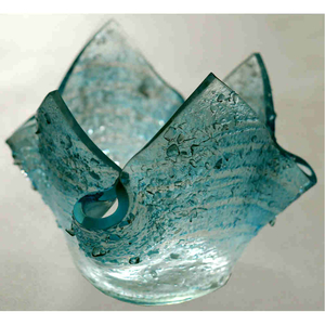 Teelicht Glas hellblau Glasschale Oberfläche Relief für Teelicht 10,5 x 10,5 cm Fusingglas Glaskunst Unikat