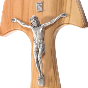 Wandkreuz Taukreuz Olivenholz natur Christuskörper Metall 20 x 15 cm Kruzifix Antoniuskreuz