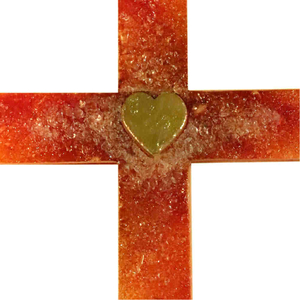 Glaskreuz Herz rot Fusingglas Relief Herz Jesu Blattgold 23 x 14 cm Unikat