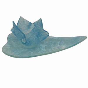 Glasschale Herzform - Windlicht hellblau Relief modern Fusingglas Unikat Geschenkset