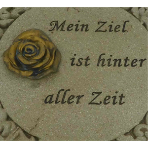 Gedenkplatte rund creme Motiv Rose aufgesetzt mit Text Mein Ziel - 19,5 cm Grabschmuck
