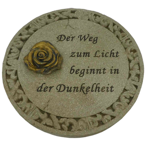 Gedenkplatte rund creme Motiv Rose aufgesetzt & Text Der Weg - 19,5 cm Grabschmuck