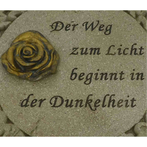 Gedenkplatte rund creme Motiv Rose aufgesetzt & Text Der Weg - 19,5 cm Grabschmuck