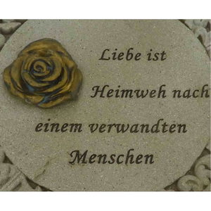 Gedenkplatte rund creme Motiv Rose aufgesetzt mit Text Liebe ... 19,5 cm Grabschmuck