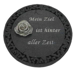Gedenkplatte rund anthrazit Motiv Rose aufgesetzt mit Text Mein Ziel - 19,5 cm Grabschmuck