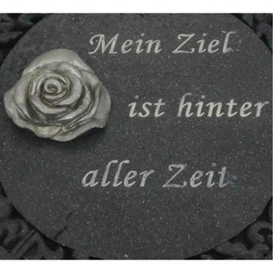 Gedenkplatte rund anthrazit Motiv Rose aufgesetzt mit Text Mein Ziel - 19,5 cm Grabschmuck