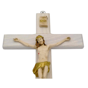 Wandkreuz / Kruzifix Holz hell mit coloriertem Christuskörper Balken gerade 23 cm
