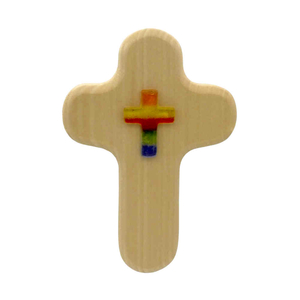 Kinderkreuz Holz hell Motiv Kreuz Glas Regenbogen 14,5 x 10 cm Taufkreuz Geburt Kommunion