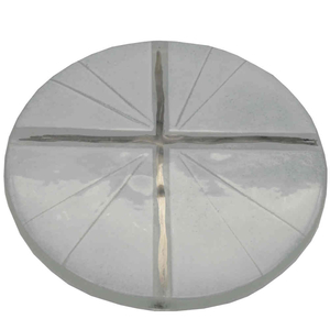 Glaskreuz rund weiß - silber strahlendes Kreuz modern Fusingglas Kreuz Platin 13 cm Unikat Handarbeit