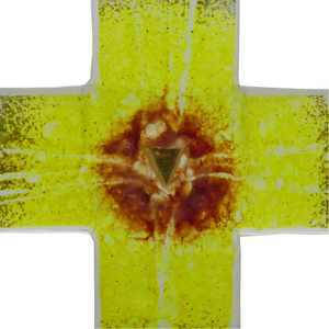 Glaskreuz Regenbogen & Sonnen Strahlen Dreieck Blattgold 23 x 14 cm Handarbeit Glaskunst
