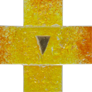 Glaskreuz gelb orange Fusingglas & Blattgold 12 x 8,5 cm  Wandkreuz Relief Unikat