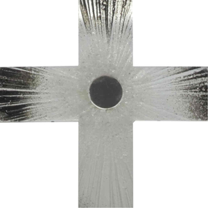 Glaskreuz schwarz weiß Sonne aufgehend Relief Platin Verzierung 40 cm Glaskunst Unikat