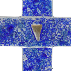 Glaskreuz blau Fusingglas & Blattgold 12 x 8,5 cm  Wandkreuz Relief Unikat