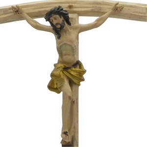 Wandkreuz / Kruzifix Holz natur mit coloriertem Christuskörper Balken gebogen 55 cm