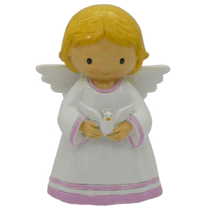 Baby Girl Engel Statue mit Taube wei / rosa Mdchen kindgerecht 7,5 cm Schutzengel Taufengel Geburt