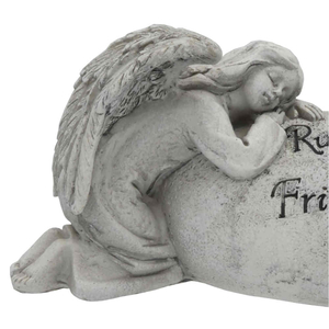 Grabengel kniend am Herz - Ruhe in Frieden Engel Trauerengel 14 x 8 cm Polyresin