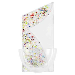 Weihwasserkessel Glas modern weiß bunte Punkte Fusingglas 15 x 6,5 x 5 cm Unikat