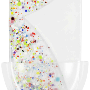 Weihwasserkessel Glas modern weiß bunte Punkte Fusingglas 15 x 6,5 x 5 cm Unikat