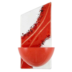 Weihwasserkessel Glas modern rot - weiß Fusingglas 15 x 6,5 x 5 cm Unikat