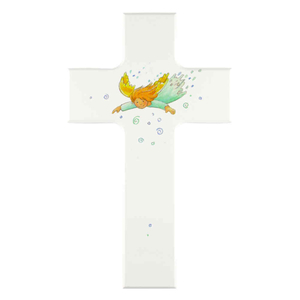 Kinderkreuz beschützender Engel Schutzengel Holz weiß lackiert 20 x 12 cm Taufe Kommunion