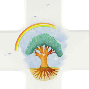 Kinderkreuz Lebensbaum Regenbogen Holz weiß neutral 20 x 12 cm Taufe Kommunion